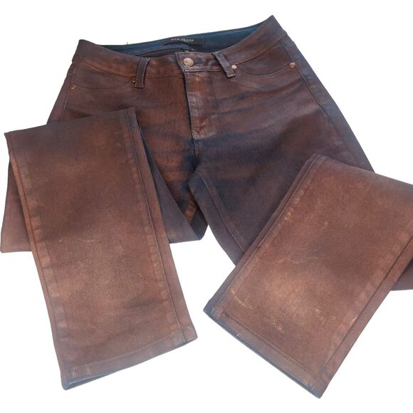 Max Studio | Brown & Navy Iridescent Straight Leg Denim Jeans Size 8 | EUC - Picture 8 of 14